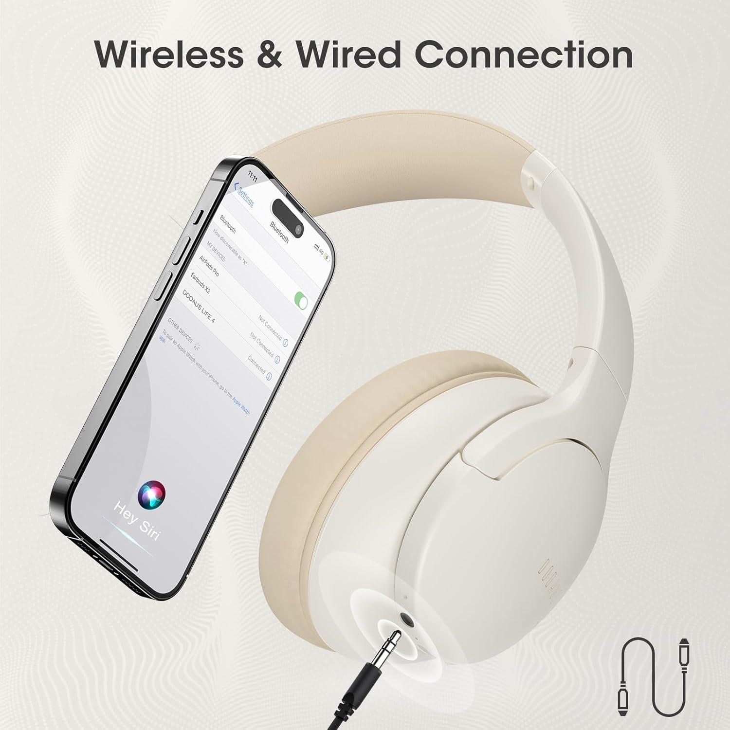 imageDOQAUS Upgrade Bluetooth Headphones Over Ear 90H Playtime BT 53 Wireless Headphone EQ Modes Builtin HD Mic HiFi Stereo Sound Deep Bass Memory Foam Cups for PhonePCampampTravelGymWorkoutBeige