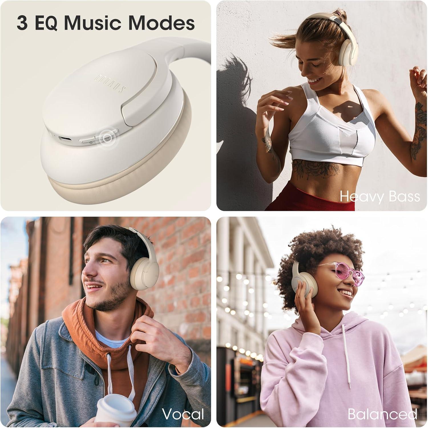 imageDOQAUS Upgrade Bluetooth Headphones Over Ear 90H Playtime BT 53 Wireless Headphone EQ Modes Builtin HD Mic HiFi Stereo Sound Deep Bass Memory Foam Cups for PhonePCampampTravelGymWorkoutBeige