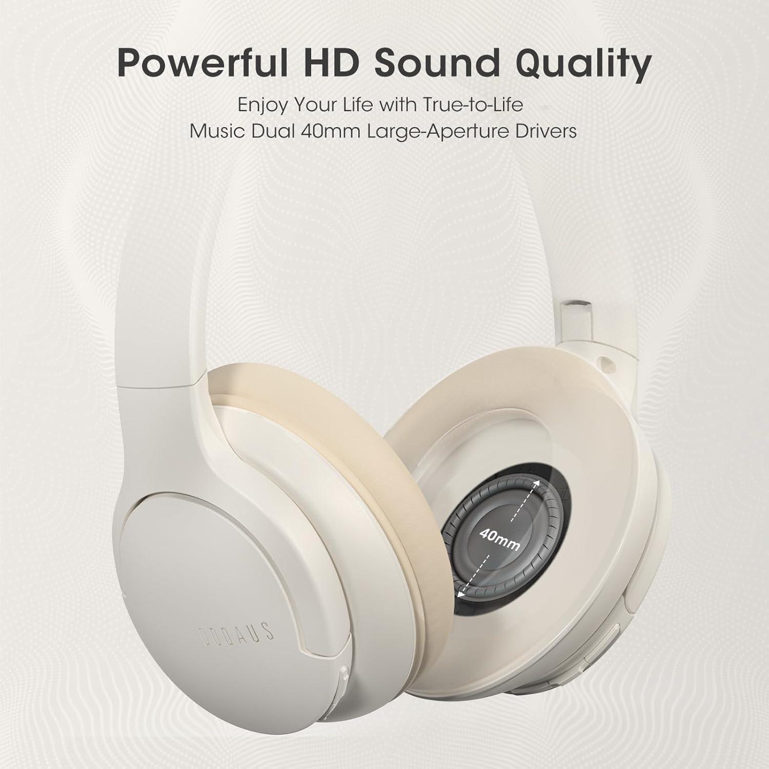 imageDOQAUS Upgrade Bluetooth Headphones Over Ear 90H Playtime BT 53 Wireless Headphone EQ Modes Builtin HD Mic HiFi Stereo Sound Deep Bass Memory Foam Cups for PhonePCampampTravelGymWorkoutBeige