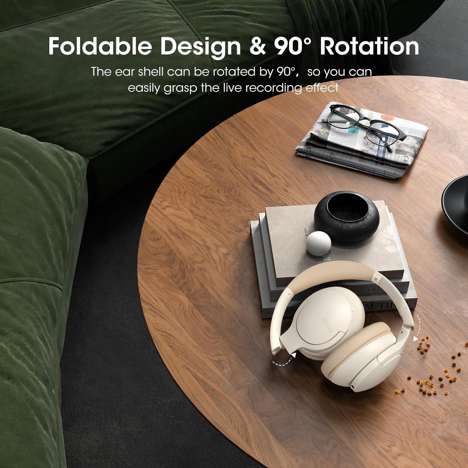 imageDOQAUS Upgrade Bluetooth Headphones Over Ear 90H Playtime BT 53 Wireless Headphone EQ Modes Builtin HD Mic HiFi Stereo Sound Deep Bass Memory Foam Cups for PhonePCampampTravelGymWorkoutBeige