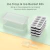 imageDOQAUS Ice Cube Tray with Lid and Bin 4 Pack Silicone Plastic Ice Cubes Trays for Freezer with BoxContainer Stackable with Storage Iced Bucket Kits Scoop for Soup Food Cocktail CoffeeDark Black