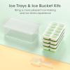 imageDOQAUS Ice Cube Tray with Lid and Bin 4 Pack Silicone Plastic Ice Cubes Trays for Freezer with BoxContainer Stackable with Storage Iced Bucket Kits Scoop for Soup Food Cocktail CoffeeGreen