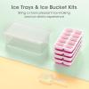 imageDOQAUS Ice Cube Tray with Lid and Bin 4 Pack Silicone Plastic Ice Cubes Trays for Freezer with BoxContainer Stackable with Storage Iced Bucket Kits Scoop for Soup Food Cocktail CoffeeLight Pink
