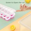 imageDOQAUS Ice Cube Tray with Lid and Bin 4 Pack Silicone Plastic Ice Cubes Trays for Freezer with BoxContainer Stackable with Storage Iced Bucket Kits Scoop for Soup Food Cocktail CoffeeLight Pink