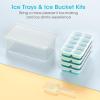 imageDOQAUS Ice Cube Tray with Lid and Bin 4 Pack Silicone Plastic Ice Cubes Trays for Freezer with BoxContainer Stackable with Storage Iced Bucket Kits Scoop for Soup Food Cocktail CoffeeBlue