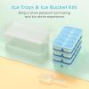 imageDOQAUS Ice Cube Tray with Lid and Bin 4 Pack Silicone Plastic Ice Cubes Trays for Freezer with BoxContainer Stackable with Storage Iced Bucket Kits Scoop for Soup Food Cocktail CoffeeLake Blue