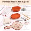 imageDOQAUS Silicone Banneton Bread Proofing Basket Set of 2 Sourdough Bread Baking Supplies Including 10 inch Oval Proofing Basket ampamp Linen Liners Baking Mat Dough Scrapers Bread Lame Danish Whisk
