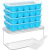 imageDOQAUS Ice Cube Tray with Lid and Bin 4 Pack Easy Pop Out Silicone Ices Cubes Trays for Freezer with Cover Stackable Compact Ice Bucket Kits for Soup Food Cocktail CoffeeLight Blue