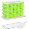 imageDOQAUS Ice Cube Tray with Lid and Bin 4 Pack Easy Pop Out Silicone Ices Cubes Trays for Freezer with Cover Stackable Compact Ice Bucket Kits for Soup Food Cocktail CoffeeGreen