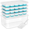imageDOQAUS Ice Cube Tray with Lid and Bin 4 Pack Silicone Plastic Ice Cubes Trays for Freezer with BoxContainer Stackable with Storage Iced Bucket Kits Scoop for Soup Food Cocktail CoffeeBlue
