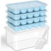 imageDOQAUS Ice Cube Tray with Lid and Bin 4 Pack Silicone Plastic Ice Cubes Trays for Freezer with BoxContainer Stackable with Storage Iced Bucket Kits Scoop for Soup Food Cocktail CoffeeLake Blue