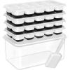 imageDOQAUS Ice Cube Tray with Lid and Bin 4 Pack Silicone Plastic Ice Cubes Trays for Freezer with BoxContainer Stackable with Storage Iced Bucket Kits Scoop for Soup Food Cocktail CoffeeDark Black