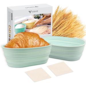 imageDOQAUS Banneton Basket Set of 2 10 inch Oval Foldable Sourdough Bread Proofing Basket with Liner Silicone Proofing Bowls for Sourdough Bread Easy to Clean ampamp Store Banneton Basket Gift Set