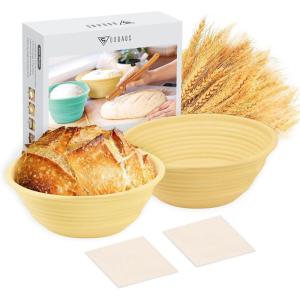 imageDOQAUS Banneton Basket Set of 2 9 inch Round Foldable Sourdough Bread Proofing Basket with Liner Silicone Proofing Bowls for Sourdough Bread Easy to Clean ampamp Store Banneton Basket Gift Set