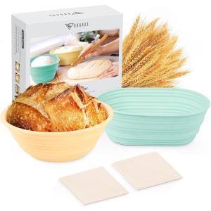 imageDOQAUS Banneton Bread Proofing Basket Set of 2 9quot Round ampamp 10quot Oval Silicone Sourdough Proofing Basket with Liner Proofing Bowls for Sourdough Bread Easy to Clean ampamp Store Sourdough Kit Gifts