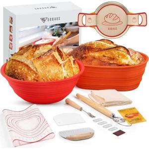 imageDOQAUS Banneton Bread Proofing Basket Sourdough Bread Baking Supplies Kit Including 9quot Round ampamp 10quot Oval Silicone Banneton Basket Baking Mat Dough Scrapers Bread Lame Danish Whisk and Linen Liner