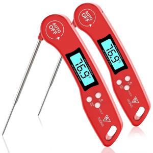 imageDOQAUS Digital Meat Thermometer 2 Pack Instant Read Food Thermometer for Cooking Kitchen Probe with Backlit ampamp Reversible Display Cooking Temperature for Turkey Bread Baking SourdoughRed