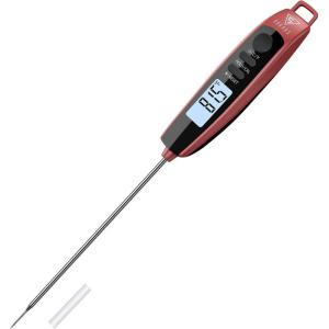 imageDOQAUS Digital Meat Thermometer Instant Read Food Thermometer for Cooking Kitchen Candy with Super Long Probe for Turkey Grill Water Oil Deep Fry  RedRed