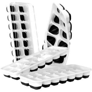 imageDOQAUS Ice Cube Trays 4 Pack 56 pcs Silicone Ice Cubes Tray Maker with SpillResistant Removable Lid Easy Release ampamp Pop out LFGB and BPA Free Stackable Flexible for Soup Food Cocktail CoffeeNight Black
