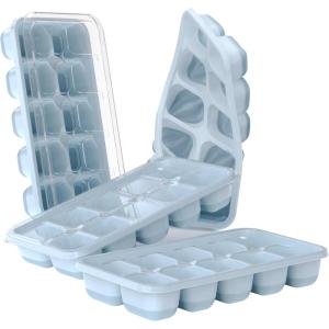 imageDOQAUS Ice Cube Trays 4 Pack 56 pcs Silicone Ice Cubes Tray Maker with SpillResistant Removable Lid Easy Release ampamp Pop out LFGB and BPA Free Stackable Flexible for Soup Food Cocktail CoffeeLake Blue
