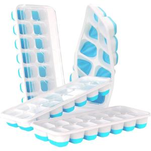 imageDOQAUS Ice Cube Trays 4 Pack 56 pcs Silicone Ice Cubes Tray Maker with SpillResistant Removable Lid Easy Release ampamp Pop out LFGB and BPA Free Stackable Flexible for Soup Food Cocktail CoffeeLight Blue