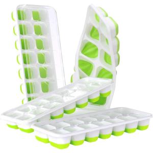 imageDOQAUS Ice Cube Trays 4 Pack 56 pcs Silicone Ice Cubes Tray Maker with SpillResistant Removable Lid Easy Release ampamp Pop out LFGB and BPA Free Stackable Flexible for Soup Food Cocktail CoffeeGreen