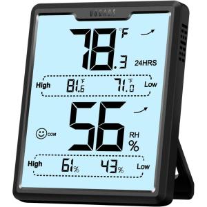 imageDOQAUS Upgraded Digital Hygrometer Room Thermometer Indoor Humidity Meter with Large LCD Display Temperature Humidity Monitor with Max Min Records BlackBlack with Backlit