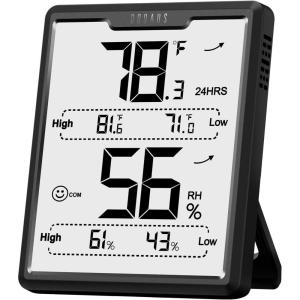 imageDOQAUS Upgraded Digital Hygrometer Room Thermometer Indoor Humidity Meter with Large LCD Display Temperature Humidity Monitor with Max Min Records BlackBlack