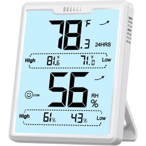 imageDOQAUS Upgraded Digital Hygrometer Room Thermometer Indoor Humidity Meter with Large LCD Display Temperature Humidity Monitor with Max Min Records BlackWhite with Backlit