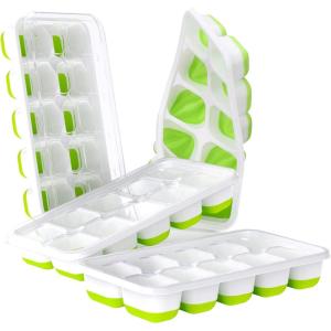 imageDOQAUS Ice Cube Trays 4 Pack 56 pcs Silicone Ice Cubes Tray Maker with SpillResistant Removable Lid Easy Release ampamp Pop out LFGB and BPA Free Stackable Flexible for Baby Food Cocktail CoffeeGreen