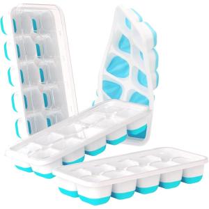 imageDOQAUS Ice Cube Trays 4 Pack 56 pcs Silicone Ice Cubes Tray Maker with SpillResistant Removable Lid Easy Release ampamp Pop out LFGB and BPA Free Stackable Flexible for Baby Food Cocktail CoffeeLight Blue