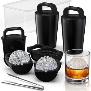 image:imageDOQAUS Clear Ice Cube Maker 25 Stainless Steel Soccer Ice Ball Maker Mold with Silicone Shell Ergonomic Handle for Easy Release Ice Mold for Whiskey Bourbon amp Cocktails 3 Pack2