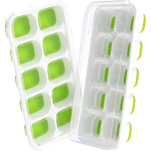 image:imageDOQAUS Ice Cube Tray with Lids  2 Pack Stackable Silicone Ice Trays for Freezer BPA amp LFGB Safe Easy Release for Kitchen RVs Cocktail Coffee Soup amp FoodGreen